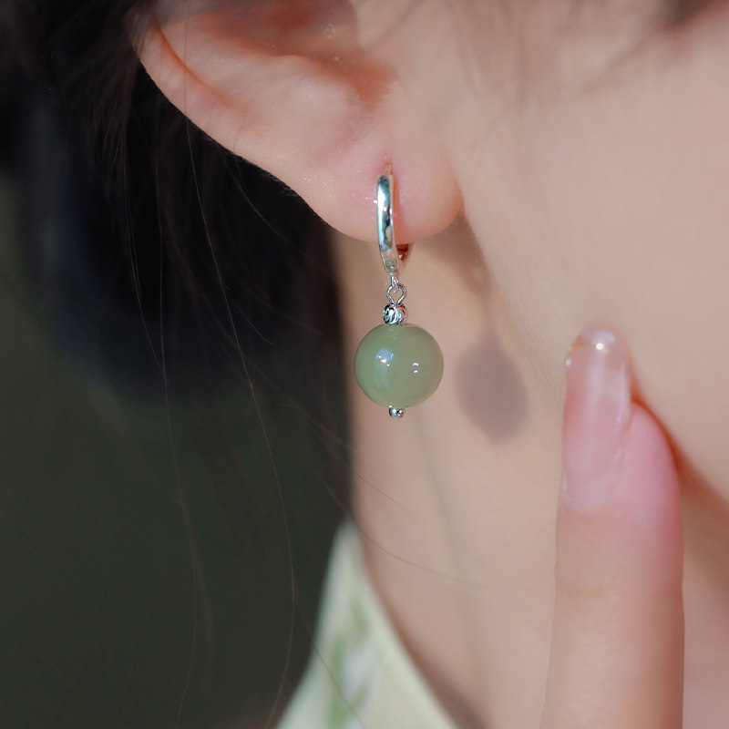 SUMOJEWEL知秋*天然和田玉耳环女s925银轻奢养耳2022新款显瘦气质_虎窝淘