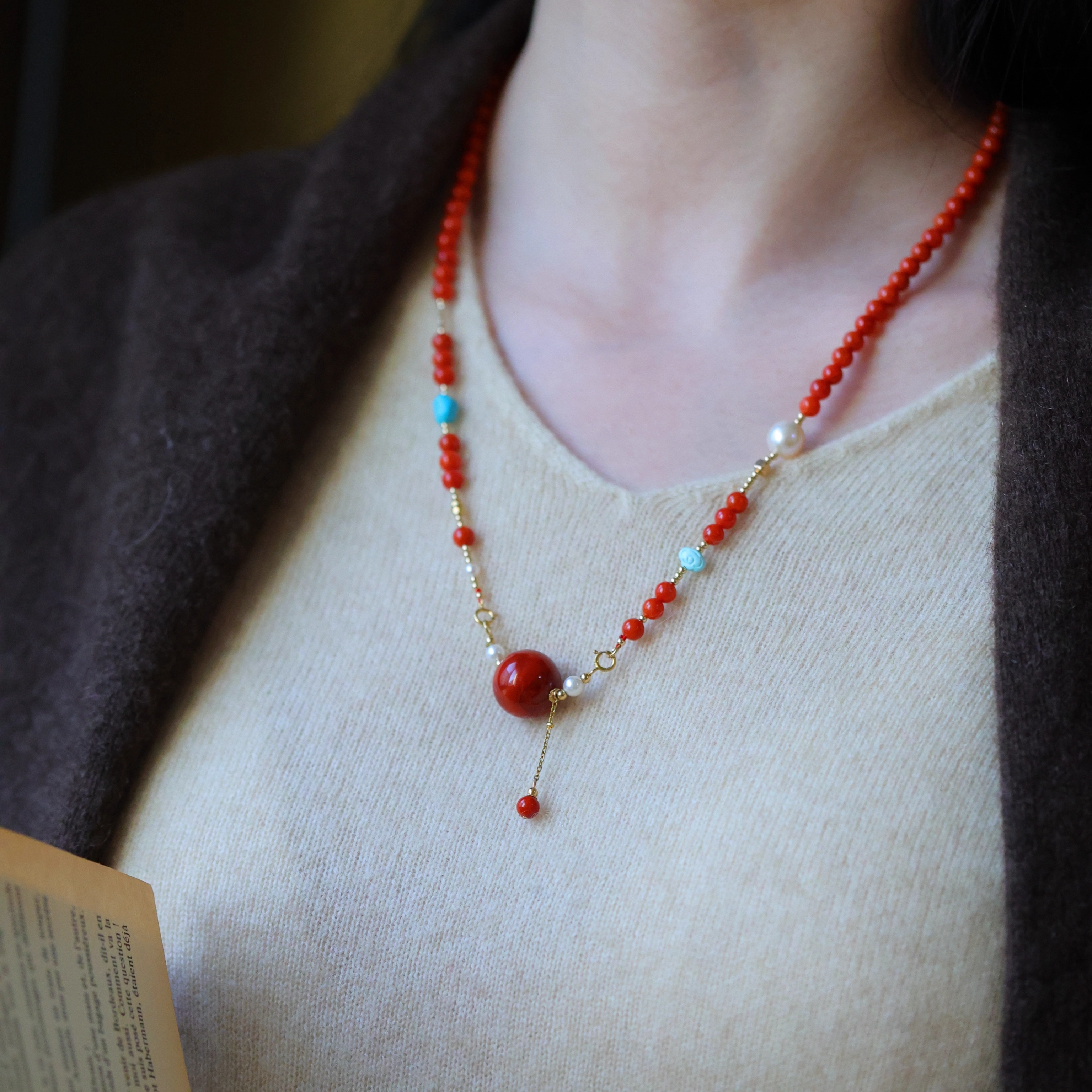 SUMOJEWEL《朱华》新中式优雅复古民族风轻奢南红项链