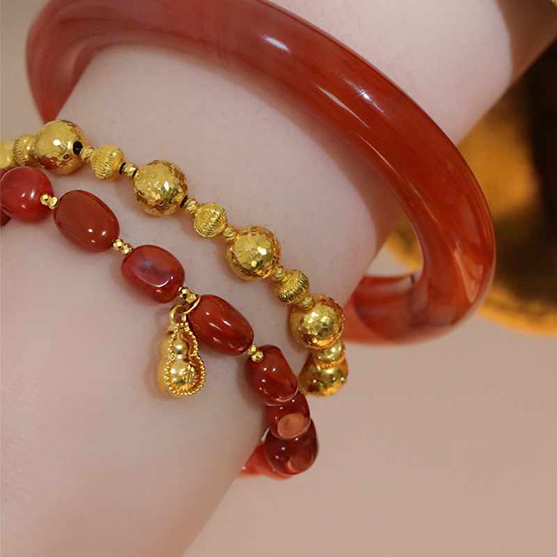 SUMOJEWEL【相思遥】天然南红玛瑙足金葫芦手链新中式显白手串