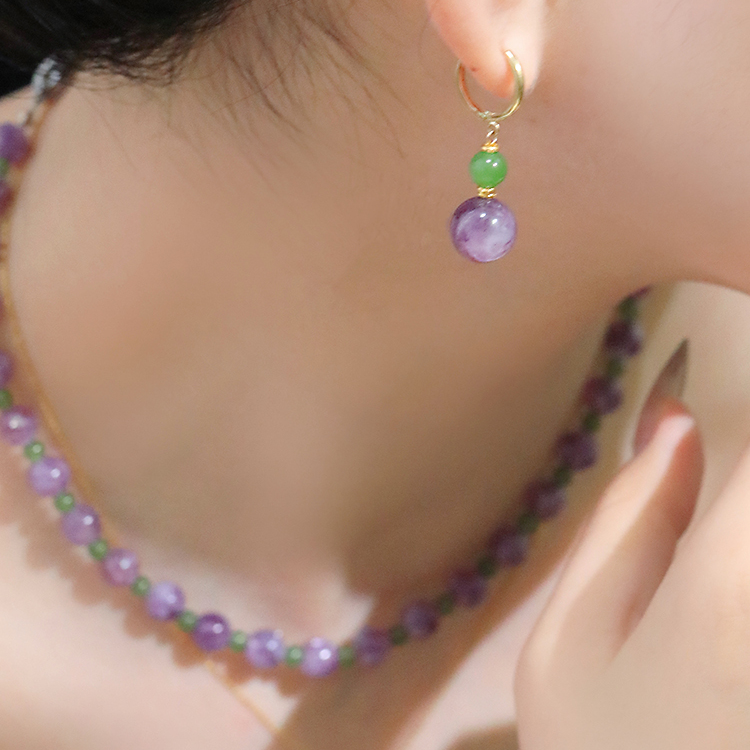 SUMOJEWEL【多肉葡萄】紫祖母晶耳环女新中式国风耳坠送礼物耳饰