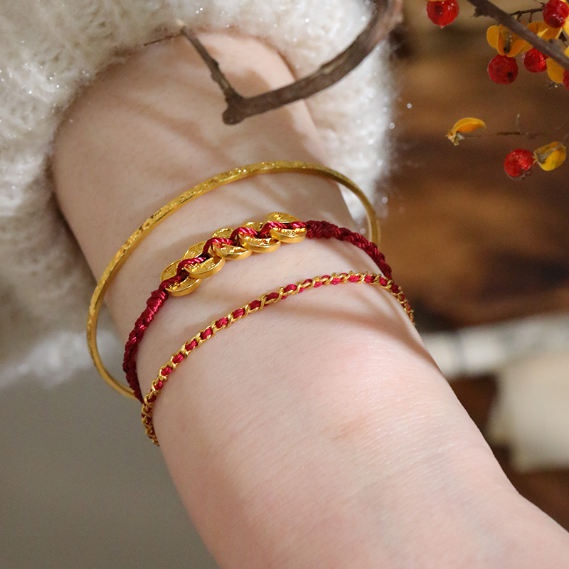 SUMOJEWEL【五帝币】五帝钱新中式古风足金五帝钱红绳手链百搭