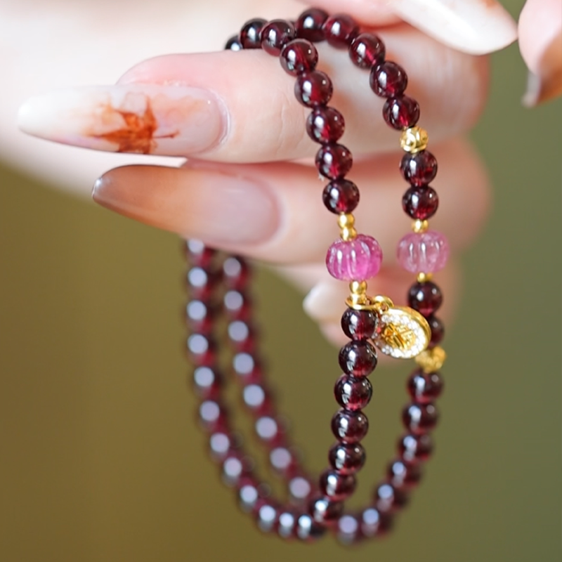 SUMOJEWEL《赤霞》新中式复古民族风石榴石编织情侣手链