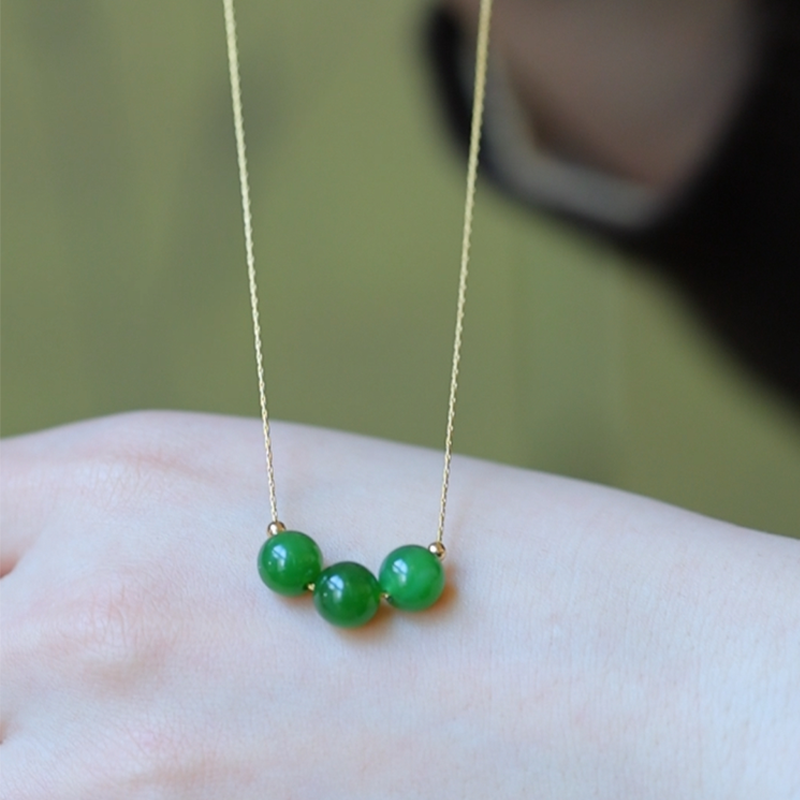 SUMOJEWEL《三颗微笑》新中式简约文艺清新碧玉圆珠气质项链