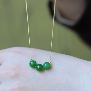 简约文艺清新碧玉圆珠气质项链 新中式 SUMOJEWEL 三颗微笑