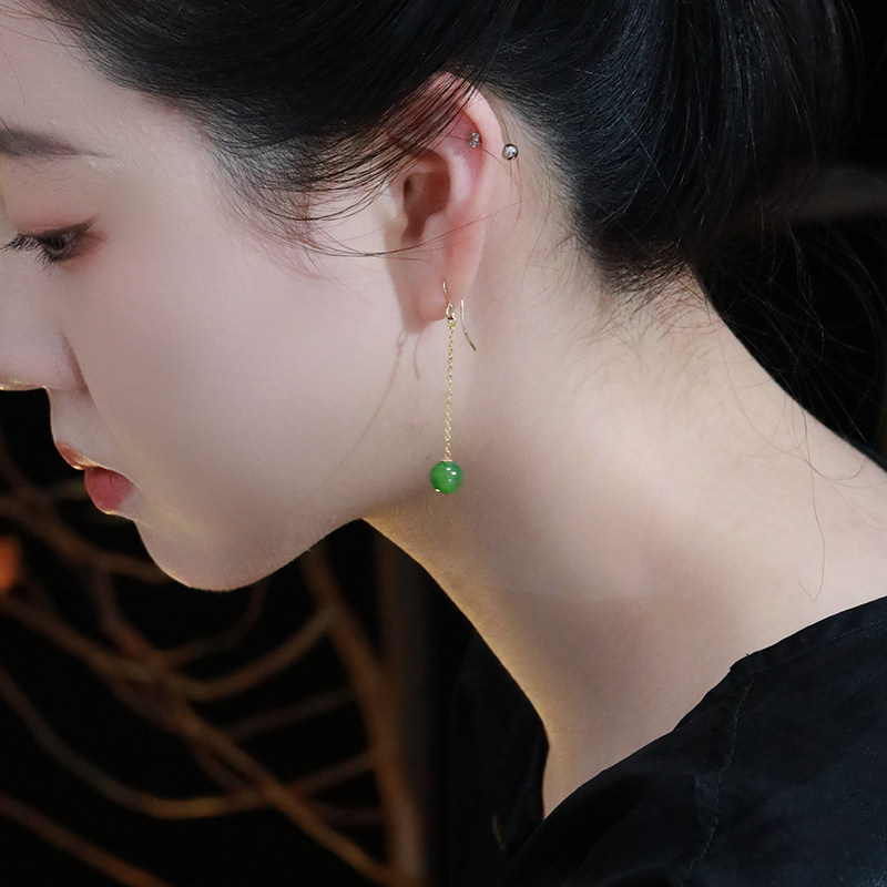 SUMOJEWEL『春华』新中式简约清新俄料碧玉耳坠长款耳线气质复古,饰品/流行首饰/时尚饰品新,耳线,淘宝优惠券,粉丝福利购,淘宝优惠卷