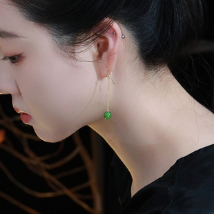 SUMOJEWEL『春华』新中式简约清新俄料碧玉耳坠长款耳线气质复古