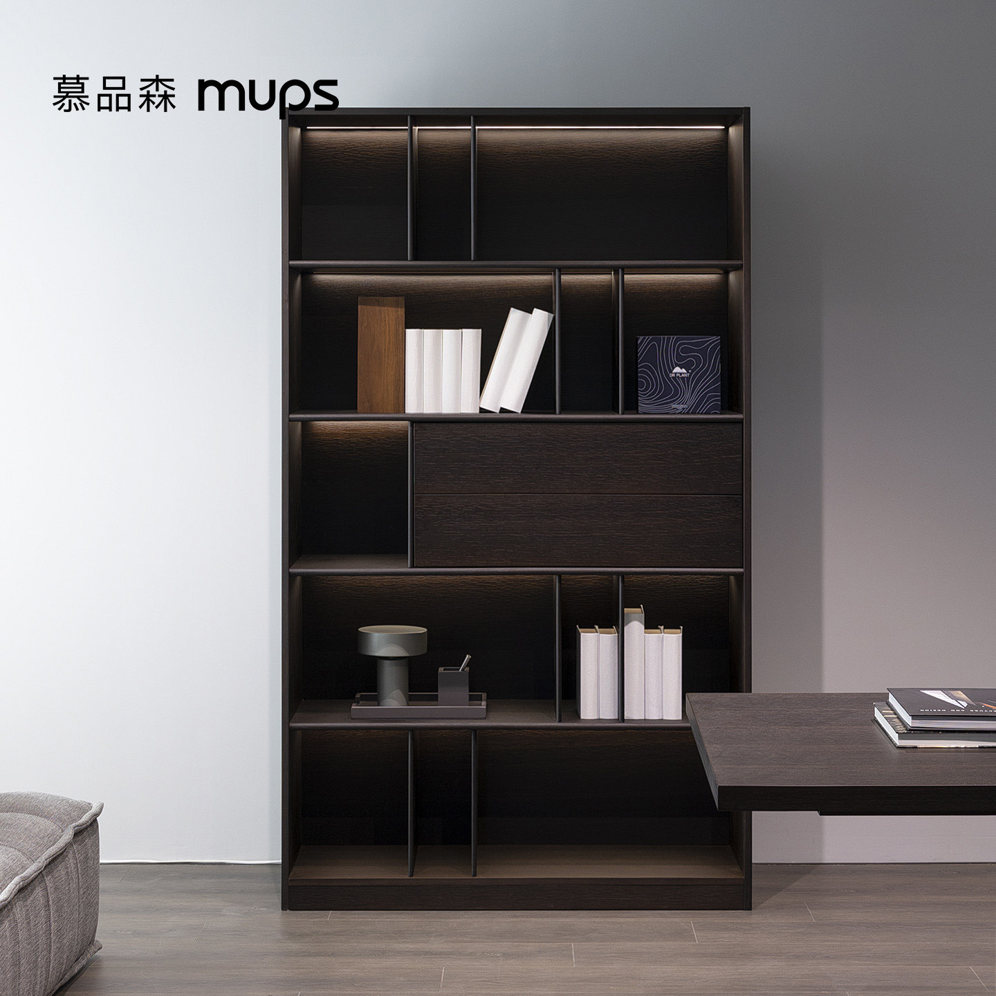 意式家用客厅组合柜落地靠墙大书柜简约书房满墙定制展示陈列柜子