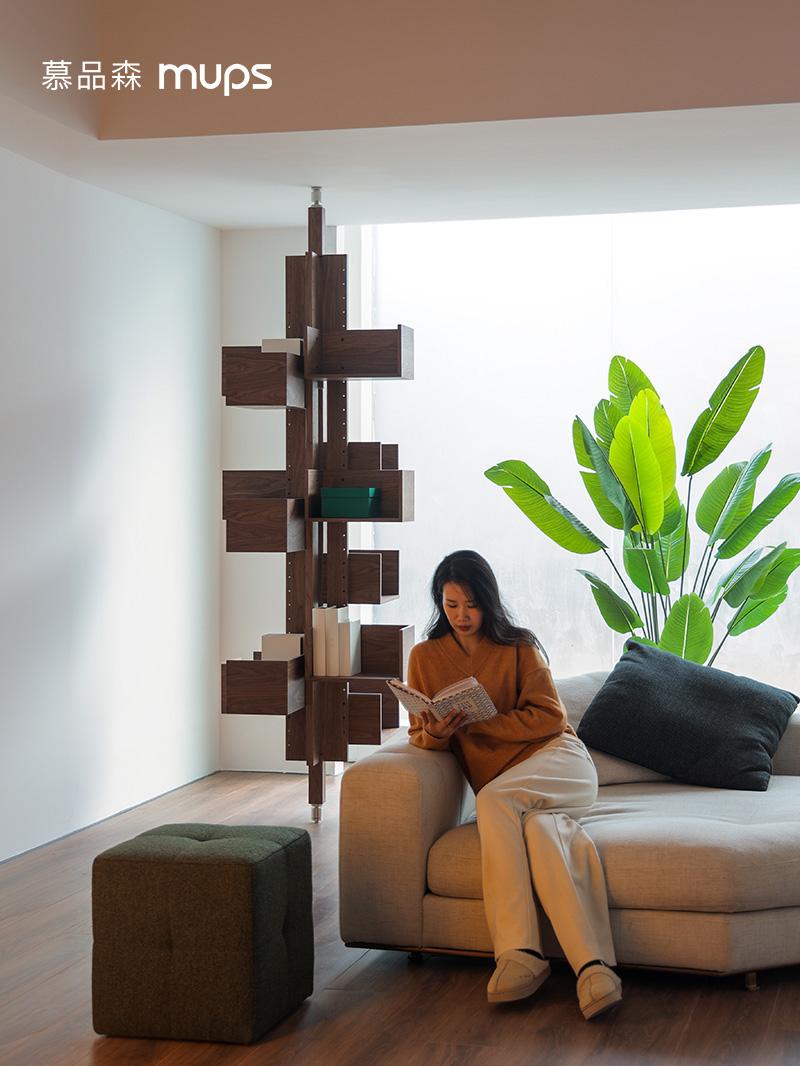 意式极简旋转书架置物架胡桃木立体可调节设计师定制个性创意家具
