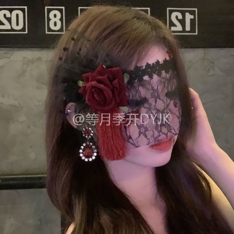 女神面具万圣节黑色山茶花蜘蛛蕾丝半脸面具遮脸面纱舞会装扮面罩