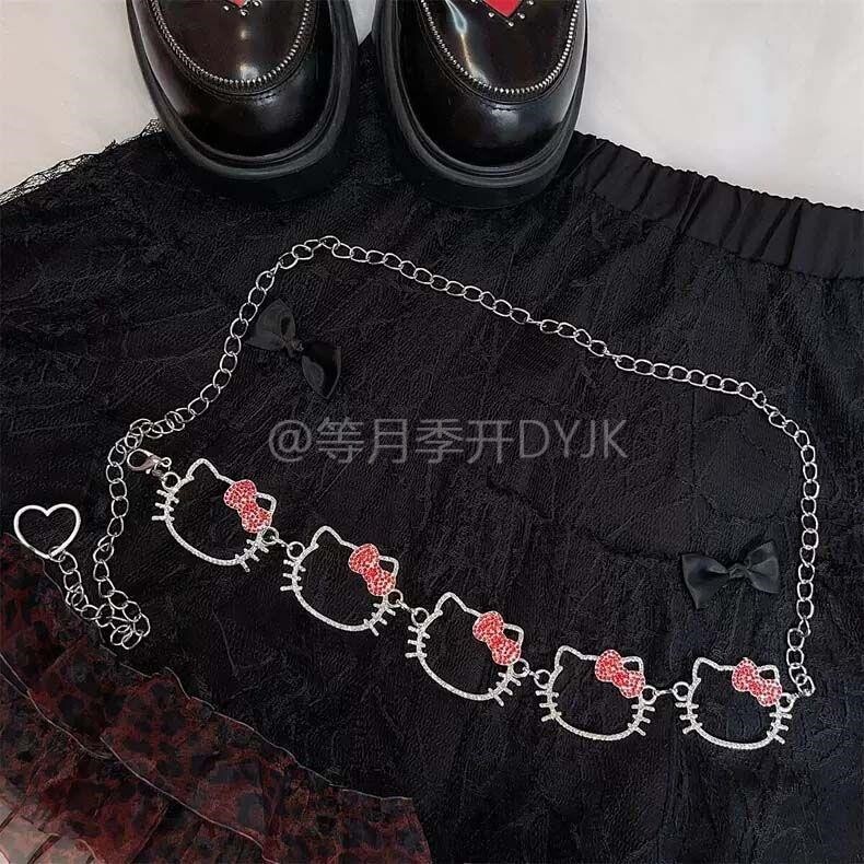 可爱闪钻kitty金属腰链个性百搭
