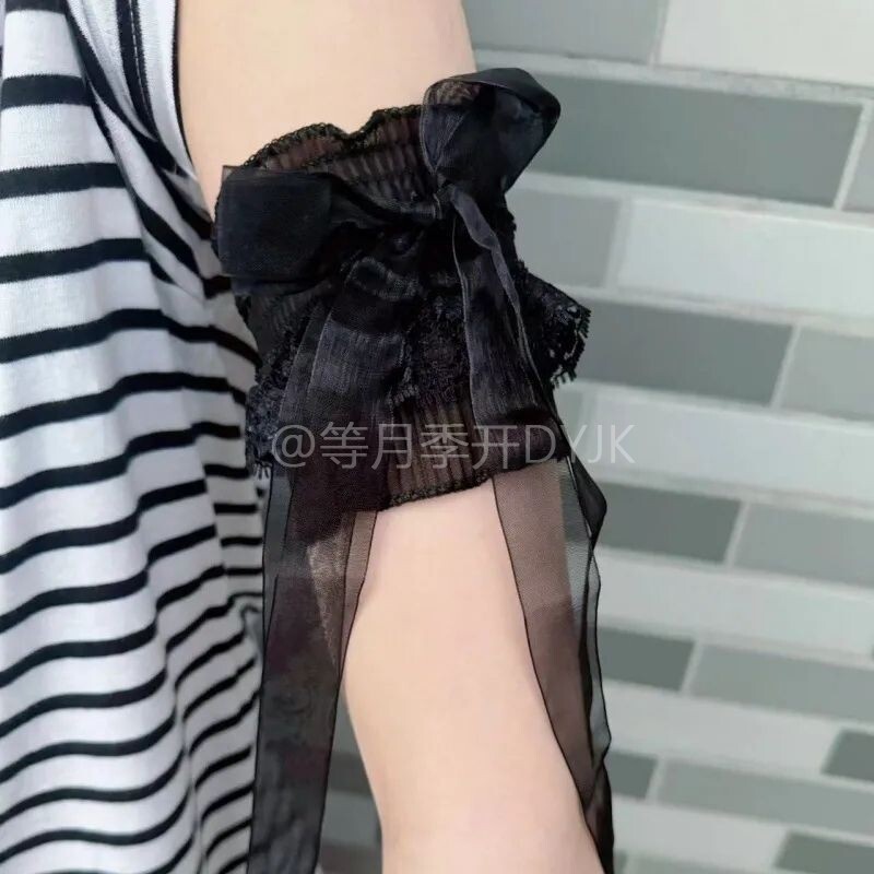 遮粗手臂神器洛丽塔Lolita蕾丝花边蝴蝶结手臂套长飘带丝带婚礼jk