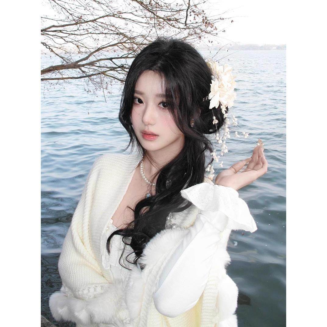 森系白月光铃兰花流苏发夹新中式汉服头饰花朵侧边夹新娘发饰配饰