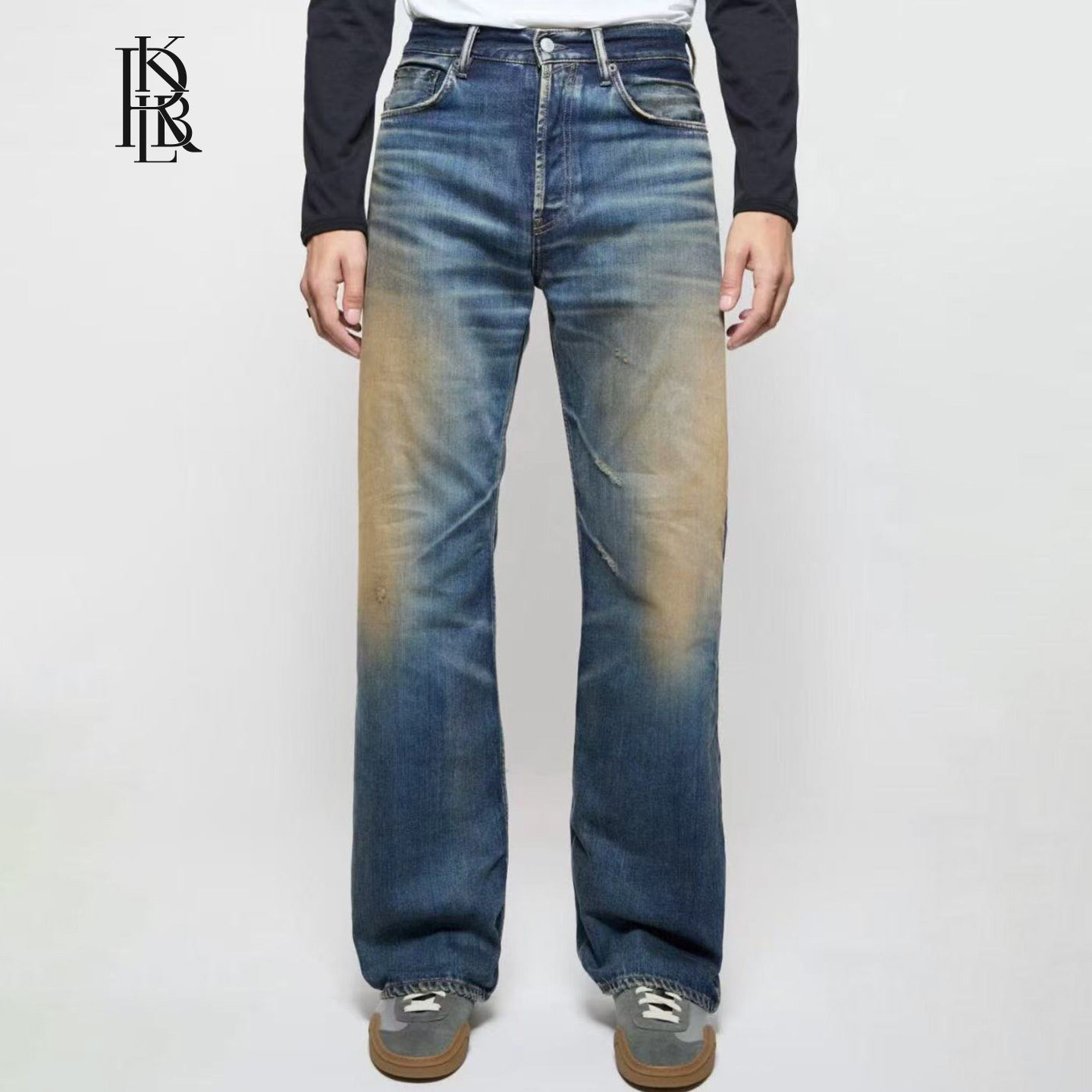 A家2021M同款潮流水洗宽松牛仔裤