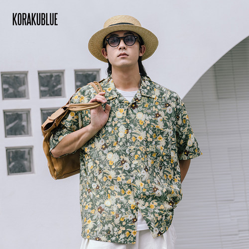 丝绵泡泡纱夏威夷休闲短袖衬衫