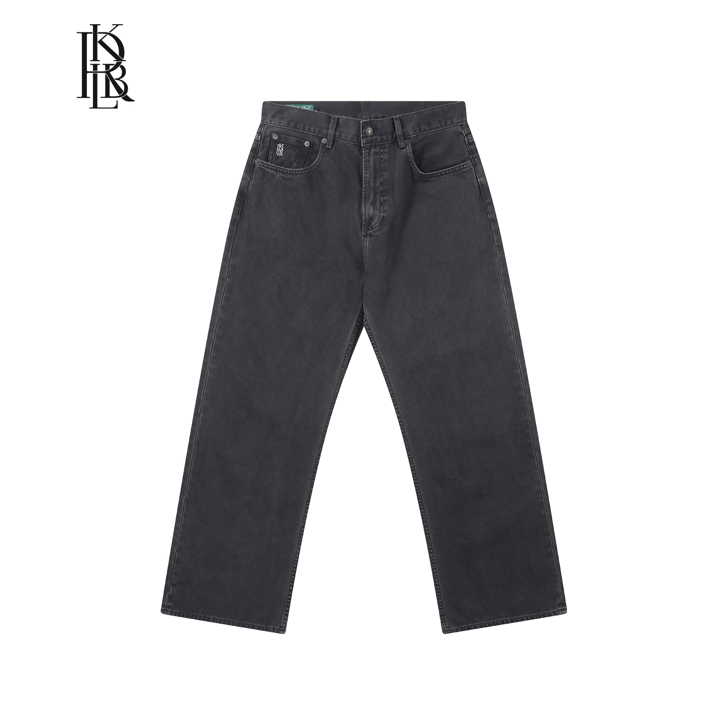 日本贝原面料煤灰水洗直筒牛仔裤