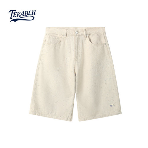 彩色棉结点水洗五分牛仔裤