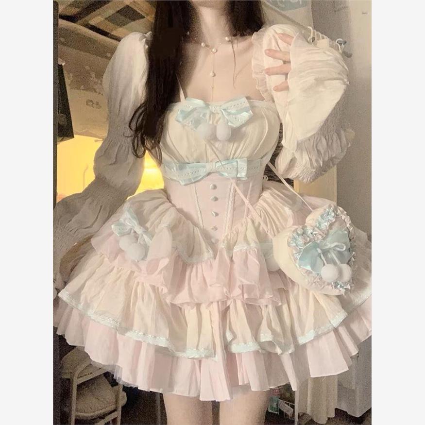 甜美初恋洋装奶甜Lolita公主裙小个子蓬蓬收腰超仙女束腰连衣裙女