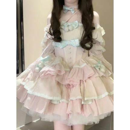 短裙一整套全套洛丽塔蓬蓬裙春季裙子猫咪公主Lolita长袖公主裙