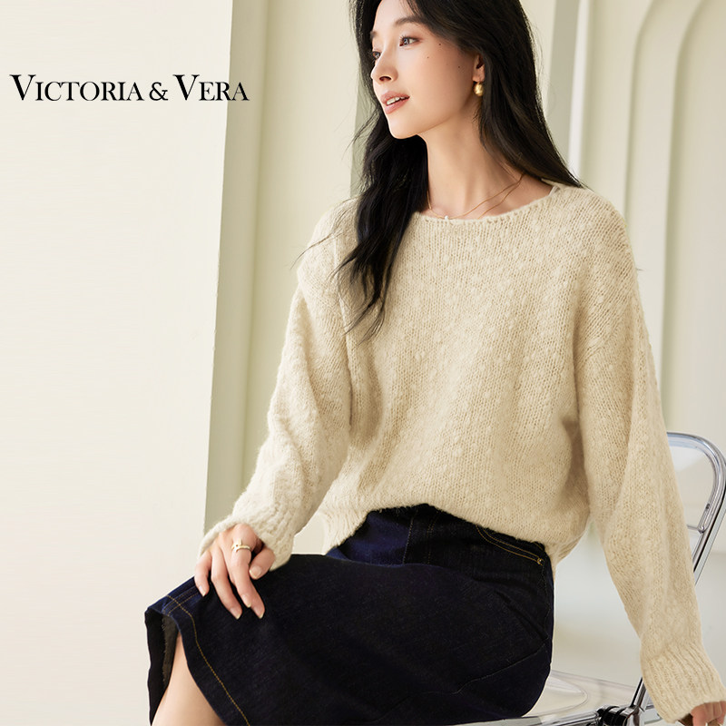 VICTORIA&VERA冬季慵懒风软糯球球肌理套头圆领长袖针织衫