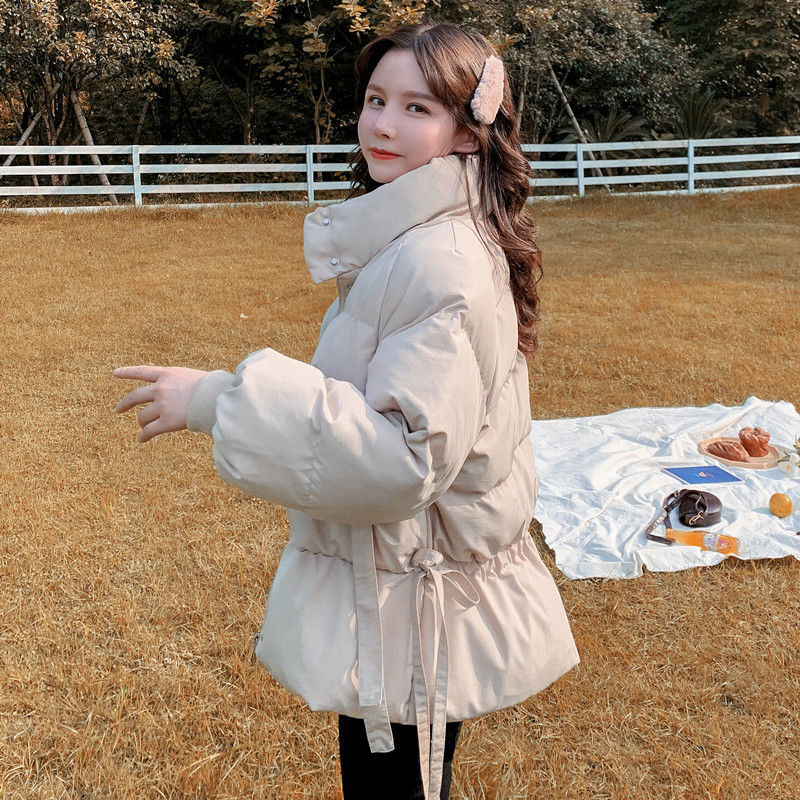 短款棉衣女韩版新款棉袄学生立领宽松通勤纯色长袖黑色加厚棉服潮