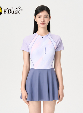 B.Duck泳衣女遮肚显瘦保守连体海边新款高级感防晒裙式游泳套装