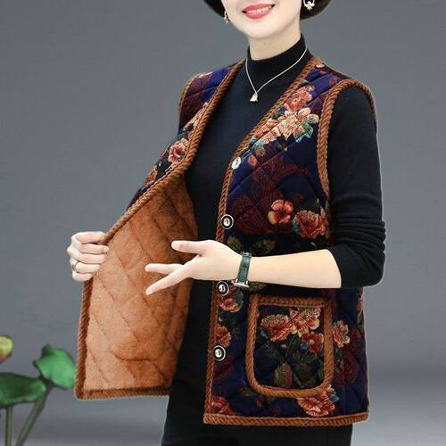 秋冬加绒马甲中老年女保暖背心