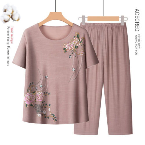 中老年妈妈装春夏户外居家圆领