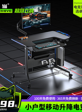 D2P家用科技感小尺寸双层电动升降桌洞洞板可移动放主机电竞桌