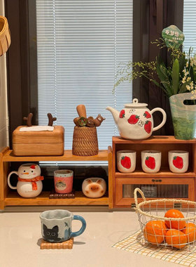 厨房收纳置物架台面多层不锈钢实木油盐酱醋锅具收纳神器筐盒篮子