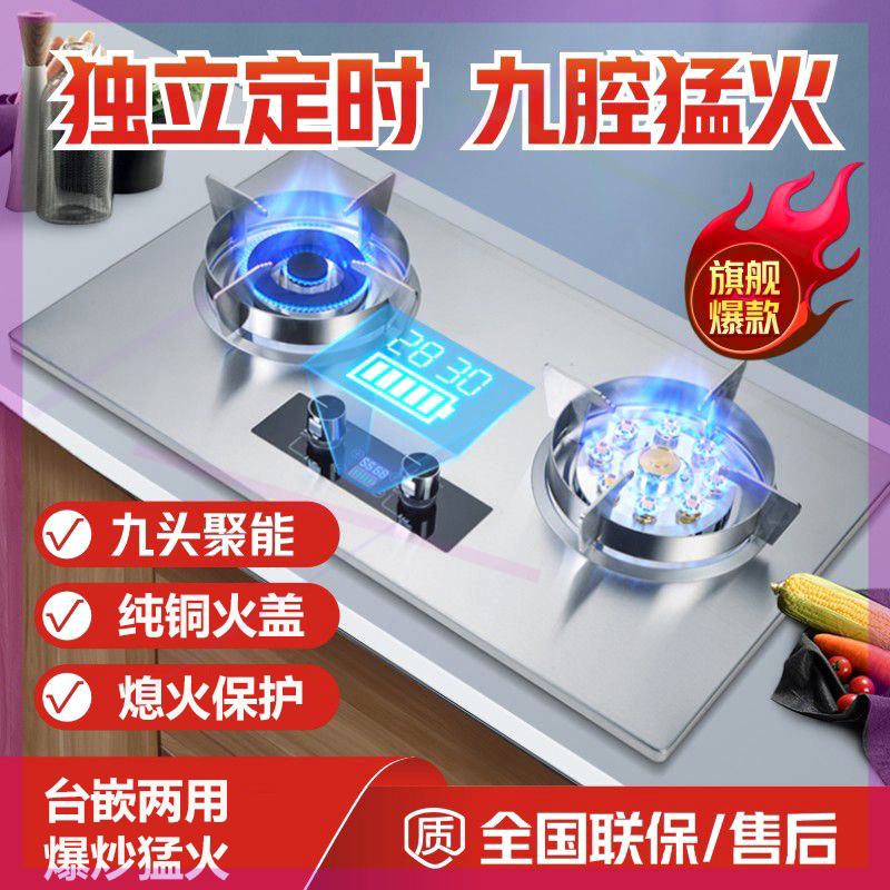 德国品牌煤气灶双灶家用猛火燃气灶台嵌两用爆炒节能定时煤气炉具