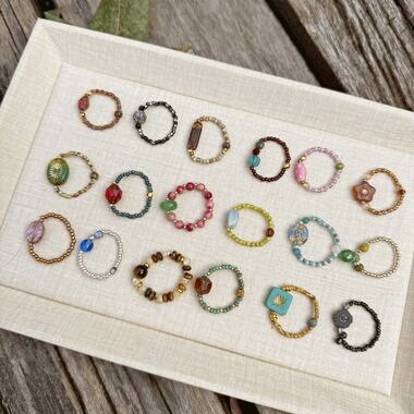 原创捷克珠串珠百搭日常弹力戒指