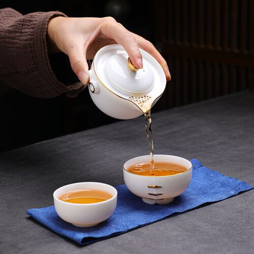 速发德化羊脂玉瓷户外便旅茶行茶具一壶两杯车载高端白瓷功夫携具
