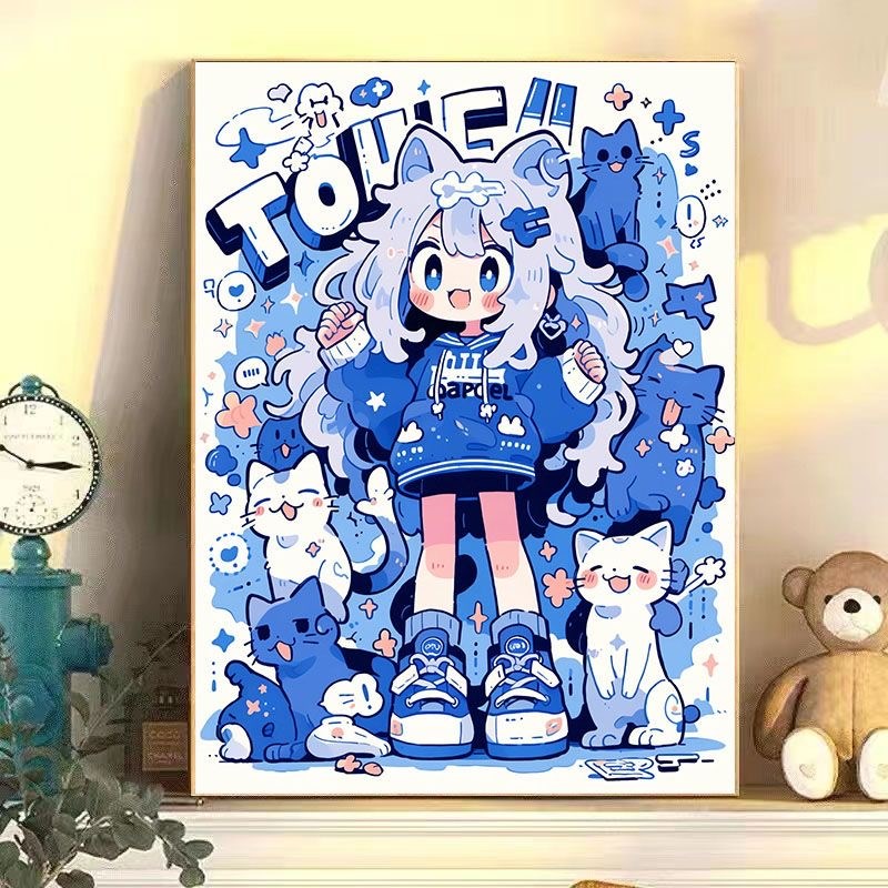 速发数字油画愈意涂鸦少手挂填色高级感解压治创装饰工画