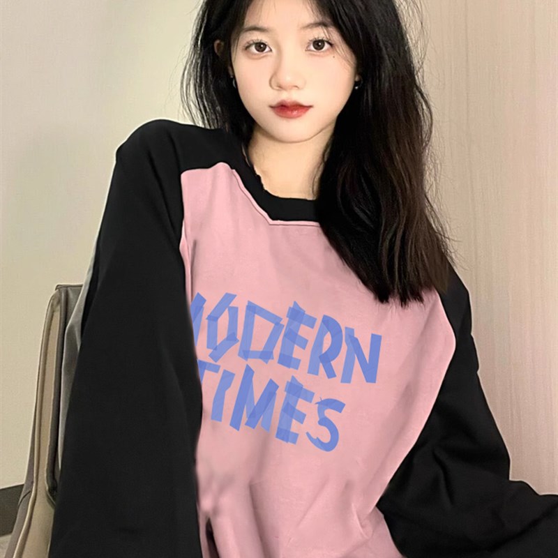 速发oversize插肩长袖t恤新款上松宽衣设计感小众打衫底潮