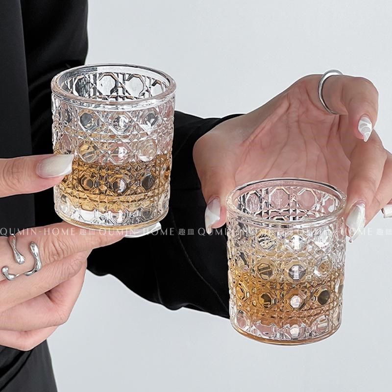 速发地式宝石格纹小号威士忌酒杯高端洋酒杯轻奢小兰白号日酒