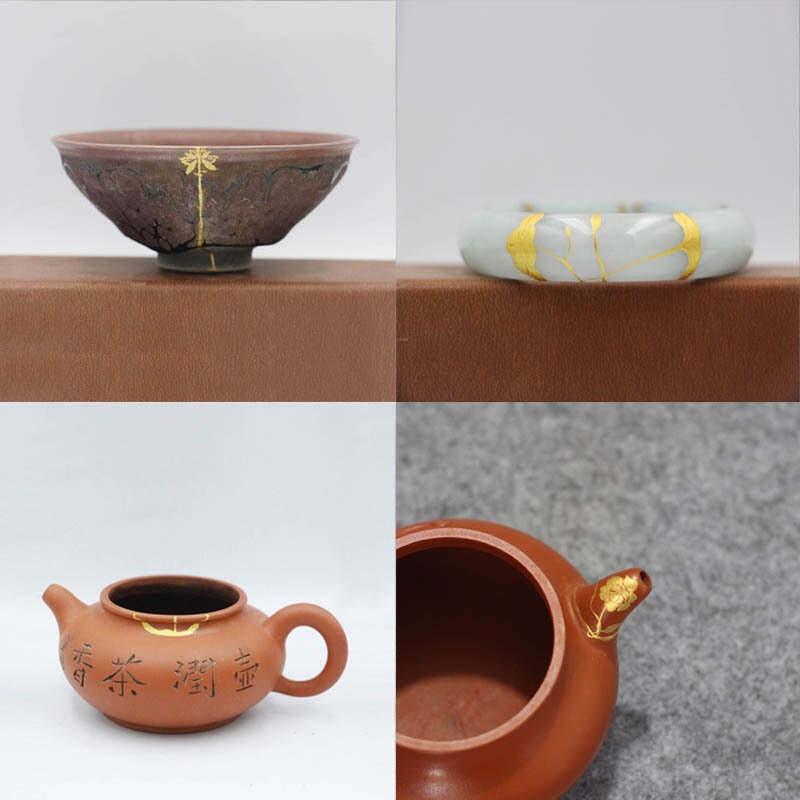 现货速发金缮锯补建盏紫砂壶陶瓷文玩玉器古董茶具粘合缺口裂纹无
