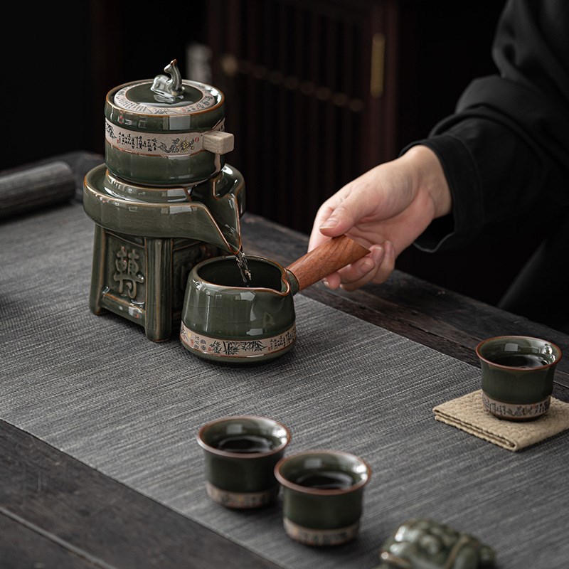 速发时来运用自动茶具套装 哥窑家转懒人泡茶器茶壶盖碗整套功夫