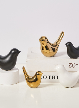 速发轻奢简约客厅玄关书架陶瓷金色意鸟软装饰品创小酒柜摆件