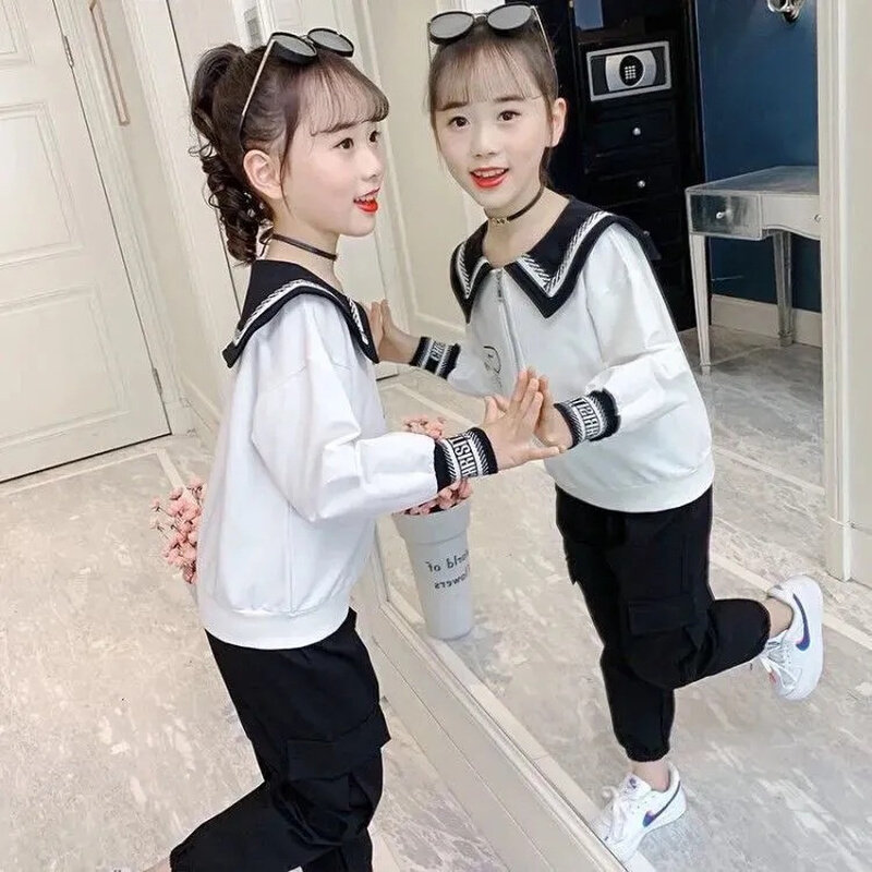 高货速发儿童休闲套装春秋新款时尚网红女孩学院风甜美中小学生洋