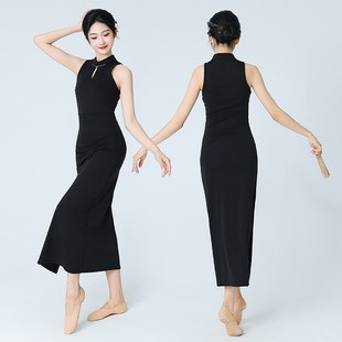 速发旗袍舞蹈服中典叉黑色高国舞古开舞跳舞专用演出服弹力练功服