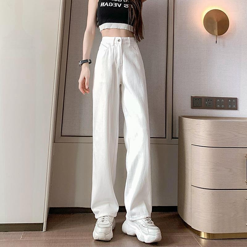 高货速发白色阔腿牛仔裤女秋季款2024年新款超高腰宽松显瘦直筒拖