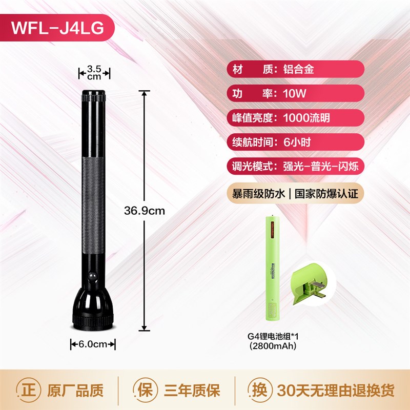 速发业升黑豹J4LG特种带 爆证防手电筒强光远射 企华安保巡逻防身