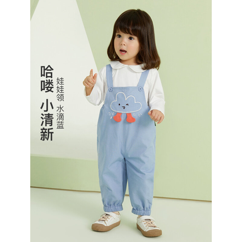 高货速发童贝童装2024年春季新款宝宝套装韩版女童娃娃领衬衫背带