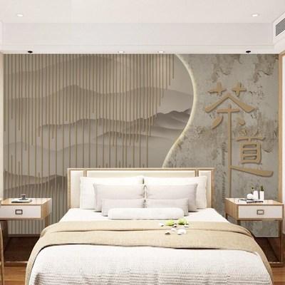 速发国风茶道环山电视客厅卧室背景墙纸茶馆8d凹槽壁布瑜伽馆墙饰