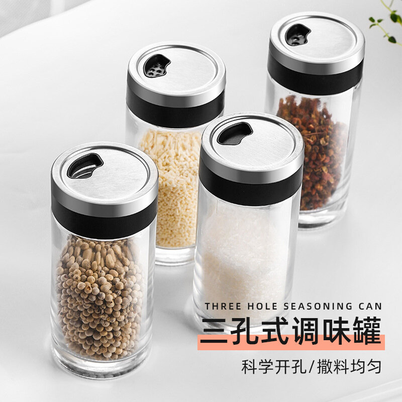 现货速发玻璃调料盒厨房盐罐烧烤调味罐胡椒辣椒粉佐料罐子撒料瓶
