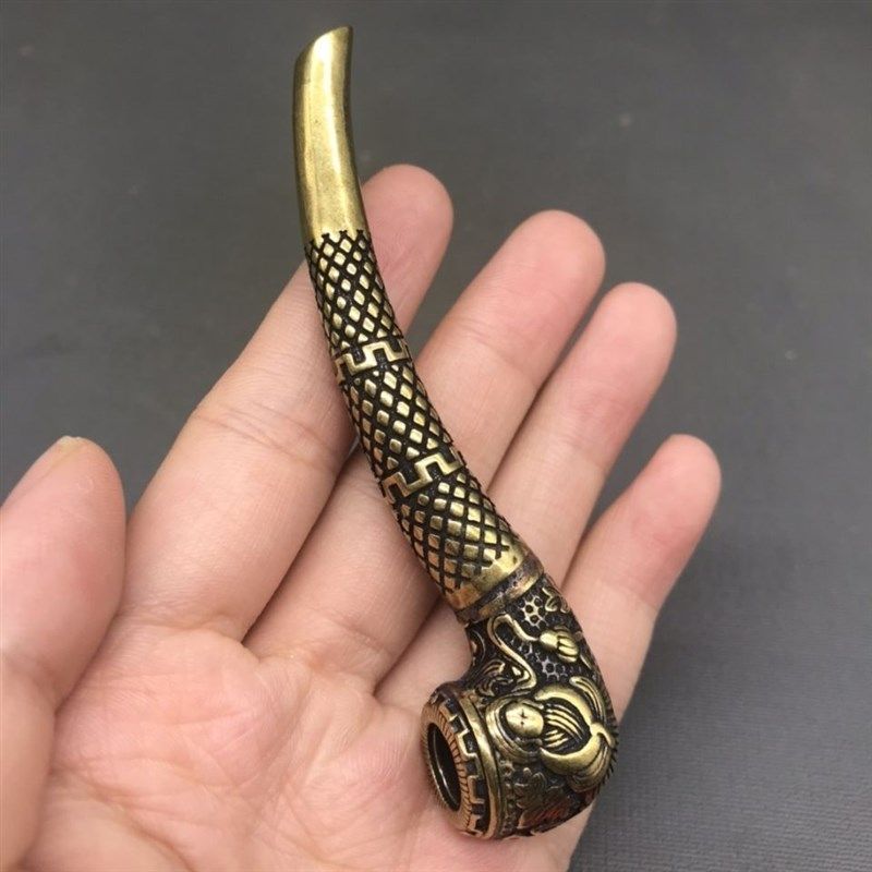 速发古玩收藏 纯嘴佛头烟斗 黄铜烟铜烟袋锅 工艺礼品摆件