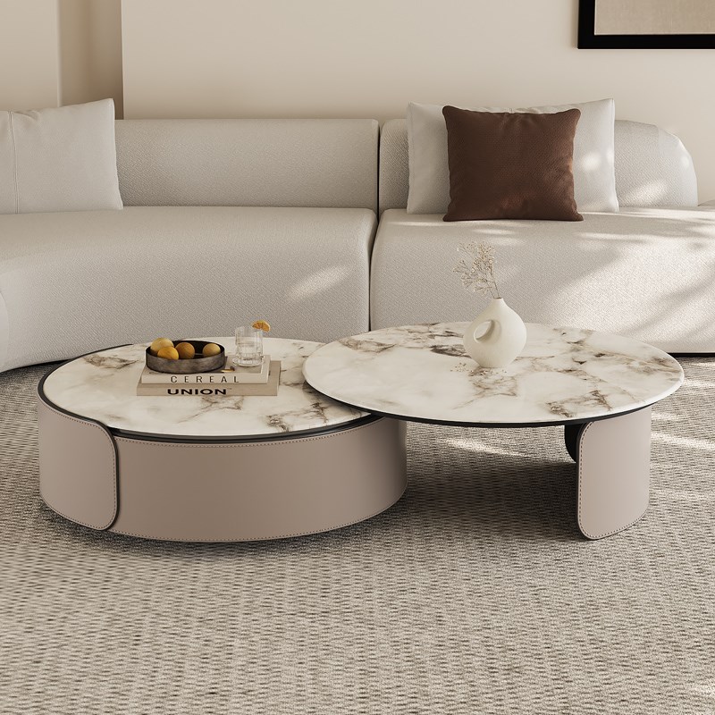 速发意式极简茶奢微晶石茶几客厅2圆24新款高端家用小户型0形伸缩