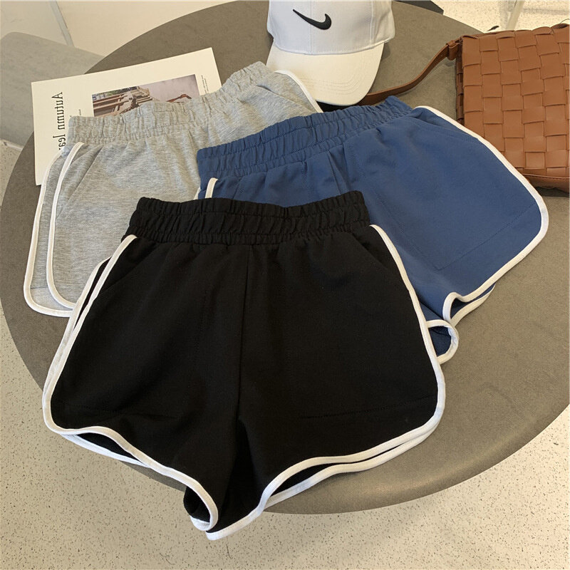 高货速发品质薄款夏季外穿女士短裤 韩版撞色涤棉运动健身热裤夏