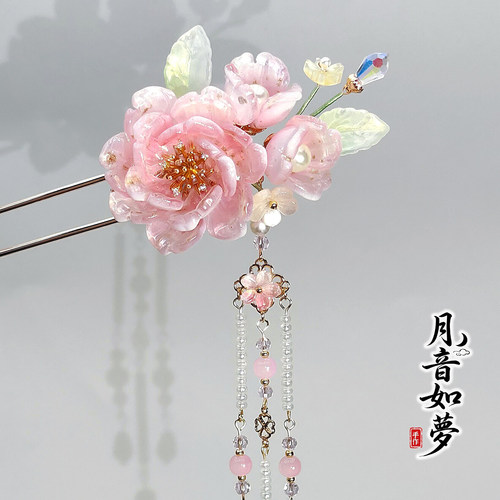 原创汉服发饰琉璃花朵盘发国风复古发簪流苏步摇簪子日常旗袍头饰