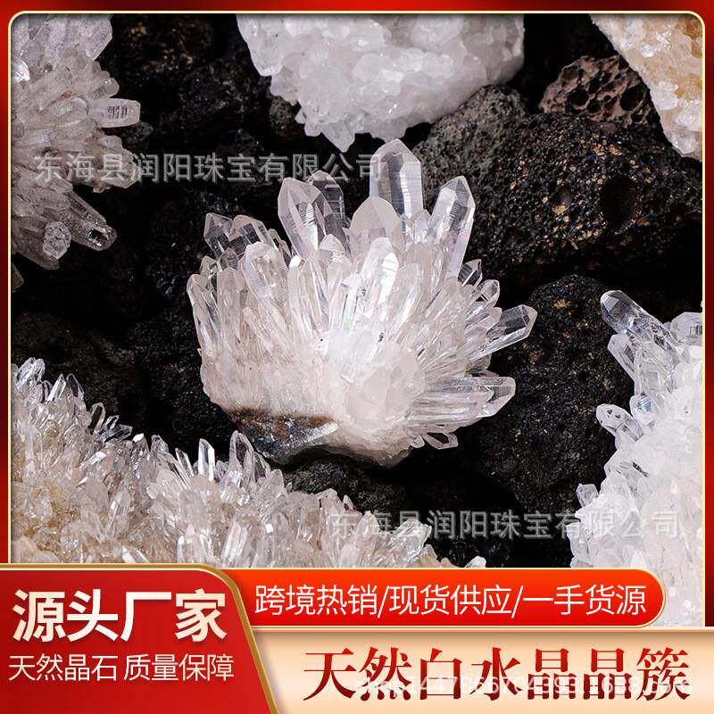 天然白水晶菊花晶晶簇摆件水晶原石矿物标本家居办公装饰摆件
